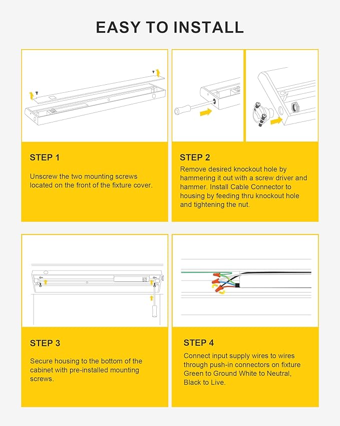 Hardwired Under Cabinet Lighting 24 Inch, 3 Color Settings - Soft White(3000K), Bright White(4000K), Daylight White(5000K), 2 Pack Linkable Dimmable Under Counter Lights for Kitchen, CRI 97