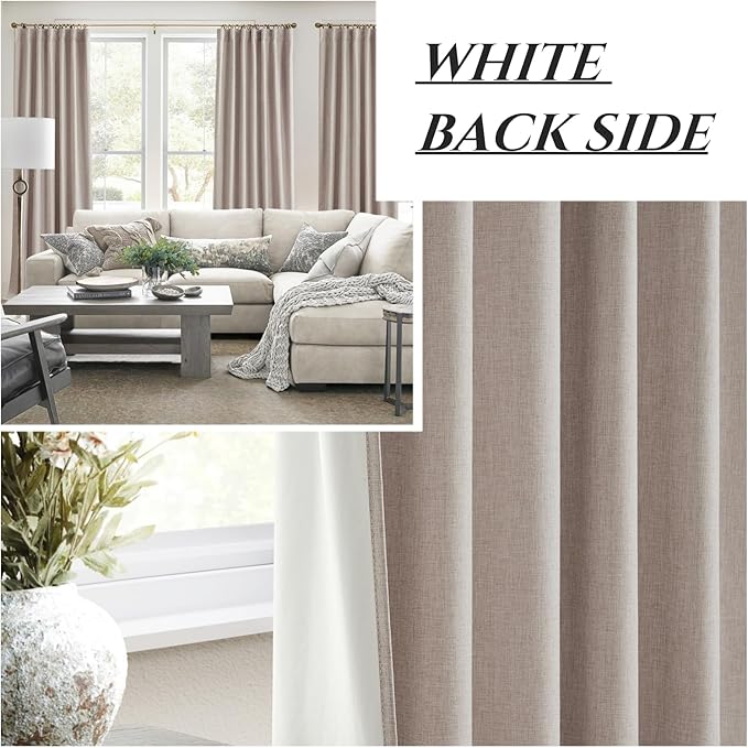 Black Out Linen Boho Curtains 72 Inch Long, Living/Bedroom Curtains 72 Inches Length 2 Panels Set Drapes for Window Energy Saving Noise Reducing Nursery (50" W x 72" L) Back Tab,Hook Belt