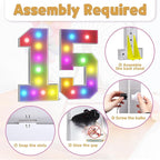 Marquee Numbers Colorful 15th Birthday Decoration: 4FT Large Light Up Quinceanera Birthday Decorations Anniversary Backdrop Cardboard Sign 18 Colors Number 15 Mosaic Balloon Frame