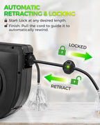 Retractable Cord Reel, 75 FT Heavy Duty Extension Cord, 14AWG/3C SJTOW, 3 Grounded Outlets Lighted Triple Tap, 10A Circuit Breaker, Wall/Ceiling Mounted, UL Listed, Black H75CR06