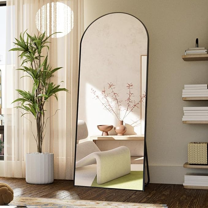 Koonmi Arched Full Length Mirror, 65"x24" Arched Black Floor Mirror, Standing Hanging or Leaning Full Body Mirror with Aluminum Alloy Frame for Living Room and Bedroom