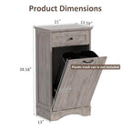 13 Gallons Tilt Out Trash Cabinet Freestanding Kitchen Trash Bin Cabinet Wood Garbage Recycling Cabinet with Hideaway Drawer Pet Proof Trash Can Holder for Kitchen Living Room, Grey