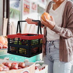 Idomy Pack of 2 Collapsible Storage Crates with Handles, Plastic Grocery Shopping Baskets