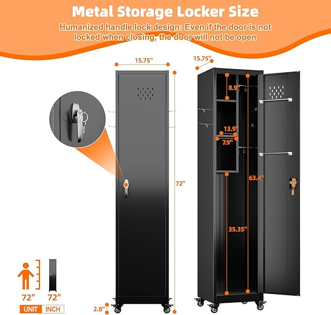Aobabo 72" H Broom Closet Storage Cabinet, Lockable Metal Cleaning Storage Cabinet with Hooks for Home,Assembly Required, Black