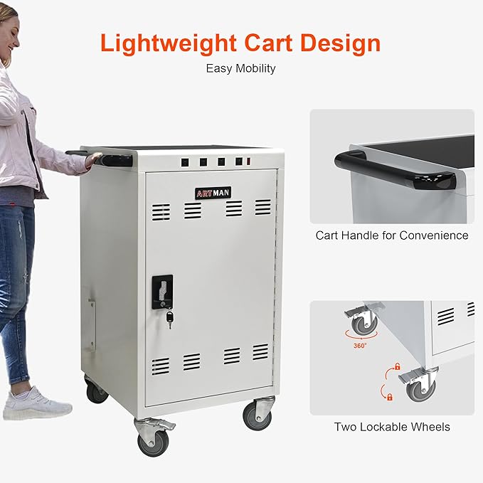 Laptop Charging Cart,35 Devices Tablet Storage Carts for pad Up to 16.3" Screen Size, Classroom Computer Mobile Charging Station for Pads, Chromebooks,Laptops, Security Storage(31+4 Bay-White)