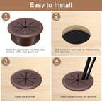 uxcell 4 Pcs Desk Grommet, 2.09 inch 53mm Desk Cable Hole Cover Wire Hole Insert for Home Office Table Cabinet Cord Organizer, Coffee