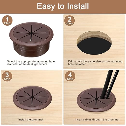 uxcell 4 Pcs Desk Grommet, 2.09 inch 53mm Desk Cable Hole Cover Wire Hole Insert for Home Office Table Cabinet Cord Organizer, Coffee