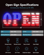 Open Sign for Business, 40"x14" Jumbo Open Sign with Timer and Remote Control, Dynamic Light Modes Led Signs for Storefront Window Bar Salon Cafes Retail Shops US Flag