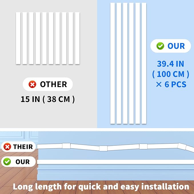 Extra-Long Paintable Cord Cover Hider for Wall Mounted TV - 6x 39.4in TTL 236in
