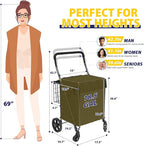 Siffler Collapsible Shopping Cart with Double Basket & Waterproof Liner - Grocery, Laundry & Travel Foldable Cart, 360° Swiveling Wheels, Medium Size with Carry Bag