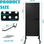 Royxen Metal Pegboard 2 x 5 Feet with 30 Hooks, Peg Board Display Stand, Standing Pegboard Display with Wheels, Black