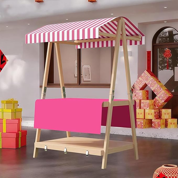 Movable Stall Display Stand, Foldable Vending Stand Kiosk Display Trolley with Canopy, Portable Food Cart, for Selling Snacks/Sweets/Toys, Multiple Colors(Pink B,110 * 190cm)