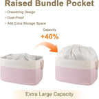 95L Extra Large Blanket Basket with Lid, 24" x 16.9" x 14.2" Woven Storage Basket for Living Room, Rectangle Nursery Blanket Storage for Toys, Towels, Dirty Clothes, Pink & White