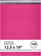 Hot Pink12.5x19.5 Inch Large Poly Bubble Mailers #6 | Padded Envelopes with Self Seal | Air Lined Cushioned Bubble Mailer | Usable Size 12.5x15 | 100 Pack Bulk | Lightweight shipping Bags