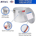 MirOil 5 Gallon Oil Grease Bucket & Filter Pot – Silver Fryer Container with Lid Lock & Lock Clip - Low Profile Hot Grease Collection Pot for Disposal Under Drain Valves – Model #40L