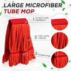 Hushee 12 Pack Large Microfiber Tube Mop Heads 18 oz Heavy Duty Commercial Industrial Wet Mop Head Refill Reusable Machine Washable Looped End Mopheads for Hardwood, Tile, Laminate Floors (Red)