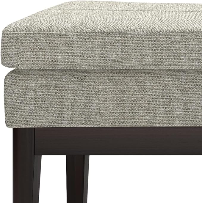 SIMPLIHOME Carlson Ottoman Bench - 45 inch Wide Upholstered Vegan Leather Rectangle Ottoman in Greige, Mid Century Modern Bench for Bedroom, Entryway or Living Room with Padded Seat