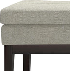 SIMPLIHOME Carlson Ottoman Bench - 45 inch Wide Upholstered Vegan Leather Rectangle Ottoman in Greige, Mid Century Modern Bench for Bedroom, Entryway or Living Room with Padded Seat