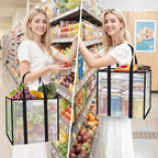 6 Pack Reusable Grocery Bags, Heavy-Duty Shopping Bags with Sturdy Handles, Water-Resistant & Foldable Organizer, Shopping Bags for Groceries, Market, Car Trunk, Multi-Purpose, 42L