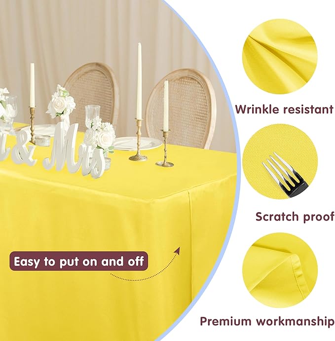 HolidayIdeas 2 Pack Fitted Yellow Tableclothes - 48 x 24 Inch - Rectangle Tablecloths for 4 Foot Tables, Polyester Fabric Table Covers for Parties, Baby Shower, Wedding, Trade Show