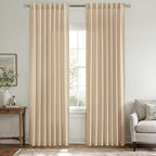 MIULEE Non-See-Through Privacy Linen Curtains 2 Panels, Light Filtering Window Curtains Farnhouse Textured Back Tab Semi Sheer Drapes for Bedroom Living Room, 52 x 84 Inches Long, Light Brown