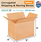 Small Moving & Shipping Boxes 9"L x 6"W x 6"H (25-Pack) - Extra Strength 200 lb vs Regular - Corrugated Strong Boxes for Packaging - Small Packaging Box - Heavy Duty Box by IDL Packaging