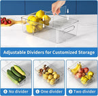 Pantry Organizers and Storage, 8 Pack Snack Organizer for Pantry Shelf,Food Storage Bins with Divider,Clear Containers for Organizing,Transparent Plastic Basket,Refrigerator and Fridge Bins