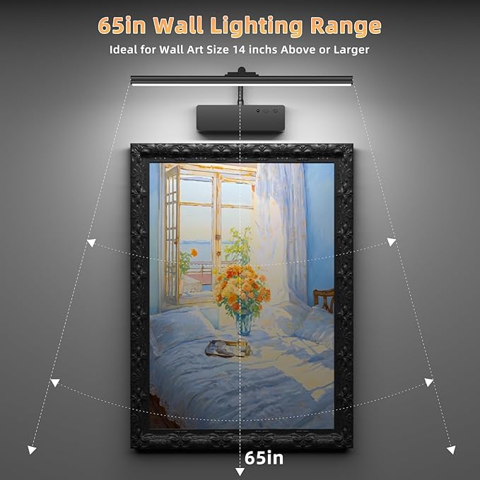 Lightbiz Picture Light, 15.35inch 5400mAh Rechargeable Picture Lights for Wall Battery Operated Wall Lights with Remote, 3 Colors Paintings Light Dimmable Art Light for Artwork, Gallery(Black)