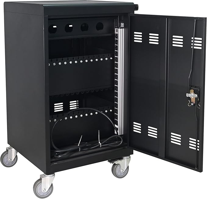 Laptop Charging Cart,32 Devices Tablet Storage Carts for Pad Up to 16.3" Screen Size, Classroom Computer Mobile Charging Station for Pads,Chromebooks,Laptops,Security Storage (30+2 Bay-Black)