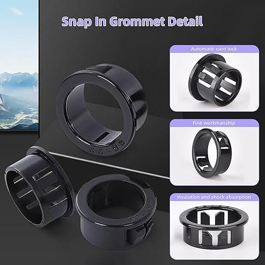 10 pcs Black Snap Bushing 1-9/16" (40 mm) Mounting Diameter, Plastic Cable Hole Grommets for Wiring, Round Nylon Snap in Locking Electrical Wire Cord Hose Tubing Bushings Grommets Protectors