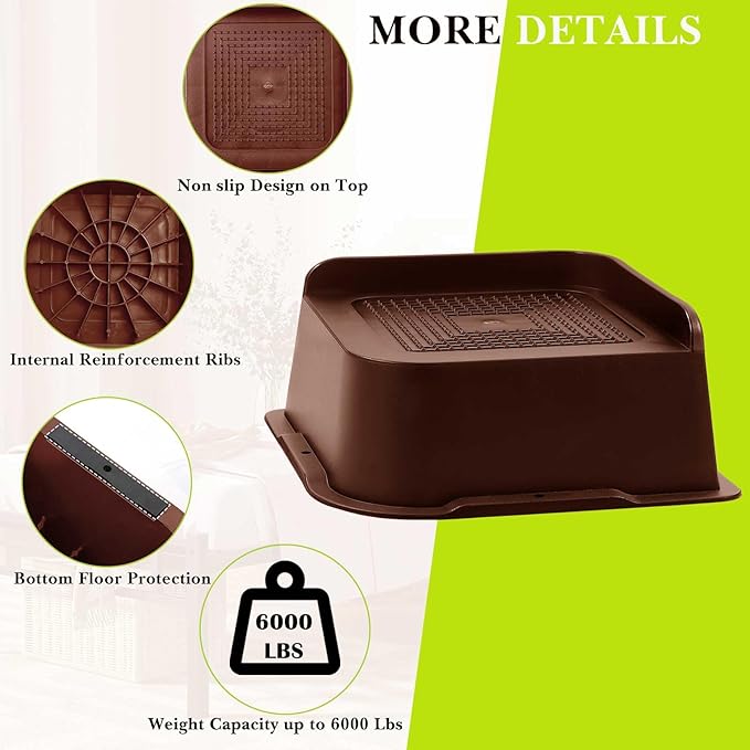 Bed Risers 1 inch, 2 inch, 3 inch, 4 inch, 6 inch, 8 inch Heavy Duty, Oversized Furniture Riser for Couch Sofa Table Chair Leg Frame Dorm, Support up to 6000 Lbs (Chocolat Brown 6 Pack, 2 inch)