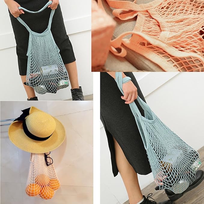 Portable Reusable Mesh Cotton Net String Bag Organizer Shopping Tote Handbag Fruit Storage Shopper NEW (pink)
