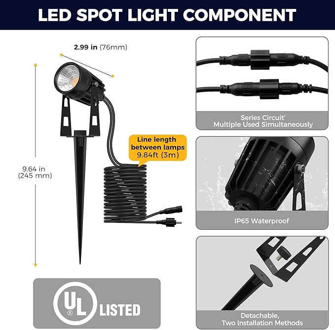 L LOHAS LED Dusk to Dawn Low Voltage Landscape Lighting, Christmas Outdoor Spotlight with Transformer, IP65 3000K Warm White Plug in Spotlights for Yard Backyard Pathway 6Pack