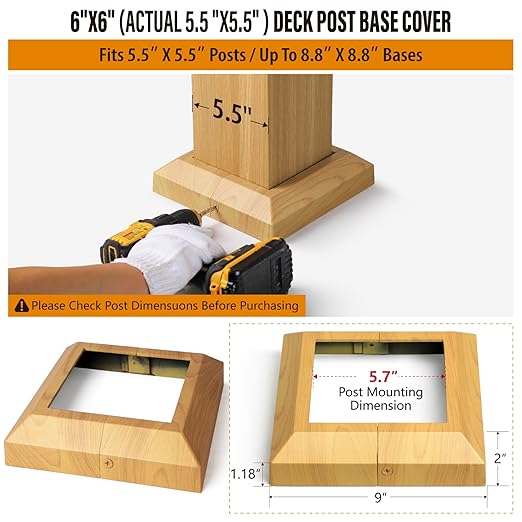 8 pcs 6"x6" (Actual: 5.5"x5.5") Aluminum Deck Post Base Cover, for Deck railings, Stairs, Patios, Porches Split Deck Post Skirt (Burlywood)