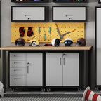 Wall Cabinet, Wall Mounted Cabinet with Lock and Adjustable Shelf for Garage, Tool Room, Kitchen, Assembly Required(Black and Gray)