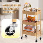 AGTEK 3-Tier Rolling Carts with Wheels, Rolling Utility Cart with Iron Frame for Kitchen, Plastic Shelves, Living Room, Office, Khaki