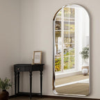 71"x30" Large Arched Full Length Floor Standing Mirror with Rounded Corners, Aluminum Alloy Frame for Wall Hanging or Home Decor, Silver
