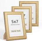 Natural Oak 5x7 Picture Frames Mat to 4x6 Picture Display Set of 3,Original Wood Handcrafted 5x7 Wooden Photo Frame with Tempered Glass Graduation Family Wedding Pictures Tabletop & Wall Decor