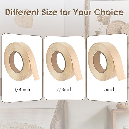BEVTEE Birch Edge Banding, 7/8 Inch x 50 ft Wood Veneer Roll Pre-glued, Flexible Birch Iron-on Veneer Edge Band for Plywood & Furniture Edging, Natural Wood Color for DIY & Professional Projects