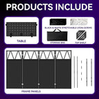 Portable DJ Booth,Foldable DJ Table Stand with Light Stand White & Black Scrim,Adjustable DJ Facade Booth Station Triangle Plate Metal Frame DJ Table with Cable Hole for Private Events, Clubs, Bars