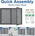 Weatherproof Enclosed Bulletin Board 44x32 Inch, Lockable Wall-Mounted Outdoor Grey Felt Noticeboard, Aluminum Frame Weather-Resistant Display Case for Office, School, Community