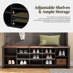 Merax Wood Rustic Hall Tree Entryway Bench with 6 Hooks and Adjustable Shelves, Farmhouse Mudroom Versatile Coat Racks with 16 Open Compartments, Entrance Organizer for Hallway Black