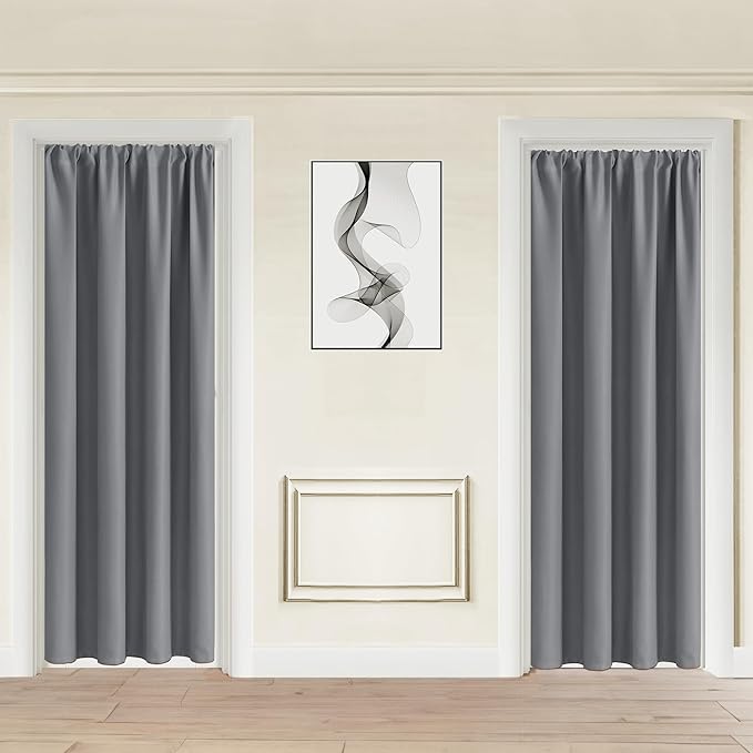JIUZHEN Blackout Doorway Curtains 80 inch Length - 2 Panels Thermal Insulated Privacy Soundproof Rod Pocket Closet Door Curtains Room Divider for Bedroom,Office, 42 x 80 inches, Light Grey