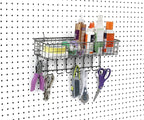 Spectrum Pegboard & Wall Mount Wire Basket With 8-Hook Station (Industrial Gray) - Storage & Organizer For Garage, Tools, Shed, Home, Work Bench, Crafts, & More