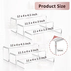 2 Set Large Acrylic Clear Display Risers, 3 Sizes 12" Rectangular Showcase Collectibles Display Shelf, 5mm Thick Desktop Display Stand Holder for Figures, Jewelry, Perfume, Toys