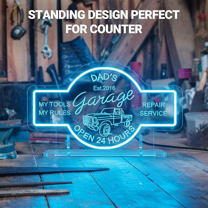 Personalized Garage Neon Sign, Custom 3D Engraved Name Garage LED Sign with Remote Control, Customized Mechanic Garage Sign for Autoshop, Workshop, Man Cave, Gift for Dad Men