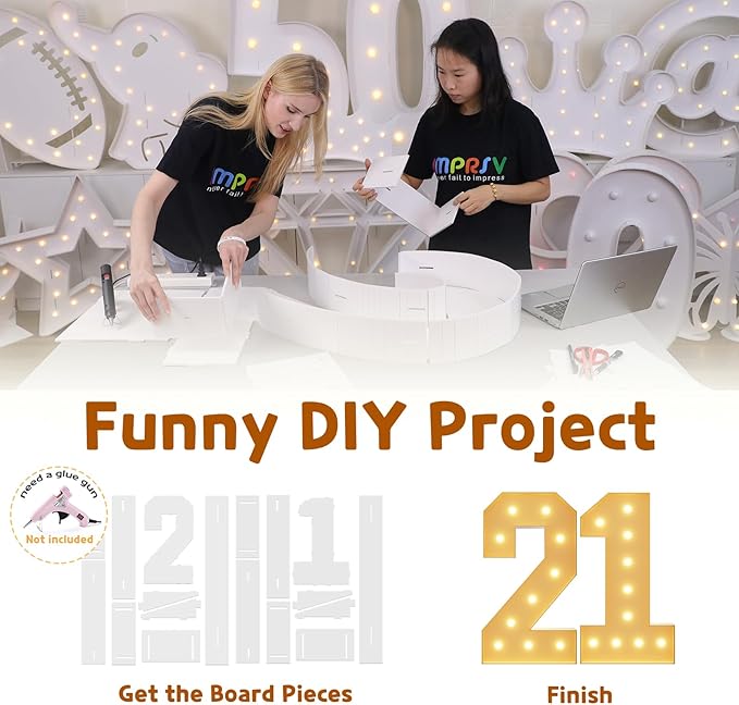 imprsv 4FT Light Up Numbers, Marquee Numbers 21st Birthday Decorations for Her Him, Large Light Up Numbers 21st Birthday Women Foam Board Anniversary Party Decorations Arch Kit (DIY)