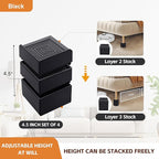 Bed Risers, Furniture Raise Blocks, 2,3 or 4 inch Stilts Heavy Duty for Bed Couch Desk Sofa Table Lifts, Furniture Legs Lifters Support up to 1300 Lbs (Black, 4 Pack Set)