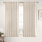 MIULEE Non-See-Through Privacy Linen Curtains 2 Panels, Light Filtering Window Curtains Farn House Textured Back Tab Semi Sheer Drapes for Bedroom Living Room, 52 x 63 Inches Long, Birch