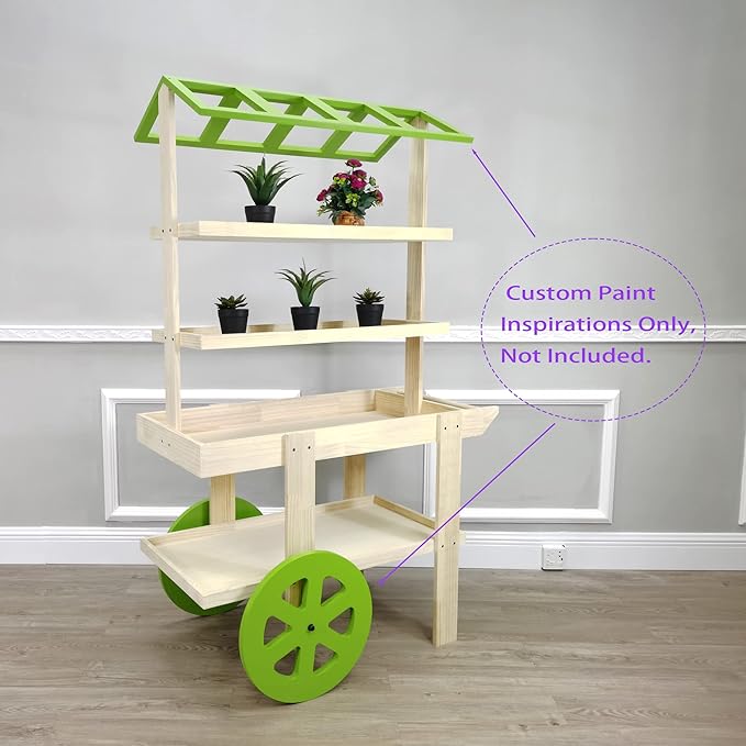 FixtureDisplays® Flower Cart Vending Cart Farmers Market County Fair Wagon Wood Stall Stand Rolling Shelf Retail Booth Kiosk 42.0" Long x 68" Tall x 25.0" Wide 19402